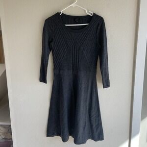Talbot's Pure Merino Wool Sweater Dress Size XS A-Line Gray 3/4 Sleeve
